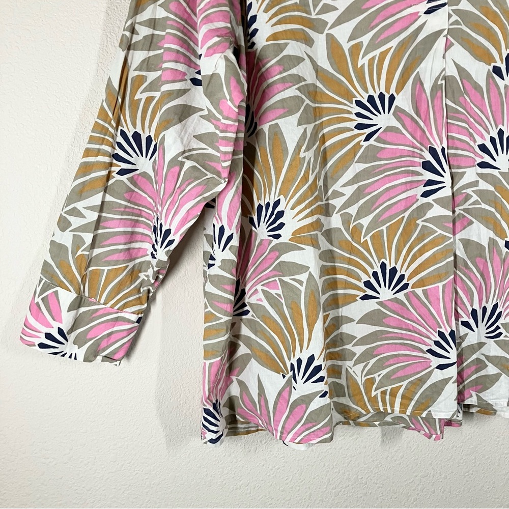 Tropical Fan Print Tunic 3X Cotton Pullover Blouse Boho Resort Vacation Spring - Picture 4 of 12